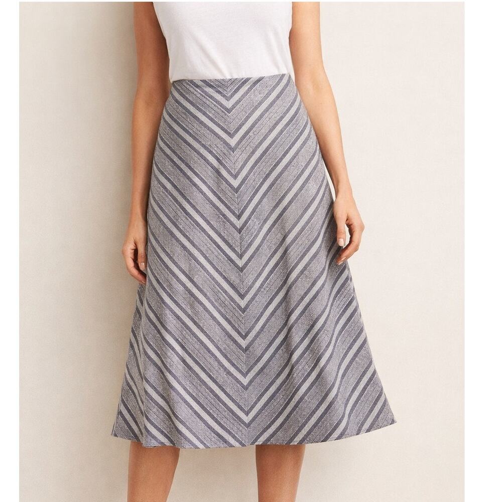 Talbots Linen Midi Skirt Gray White Stripe A Line Lined Size 16